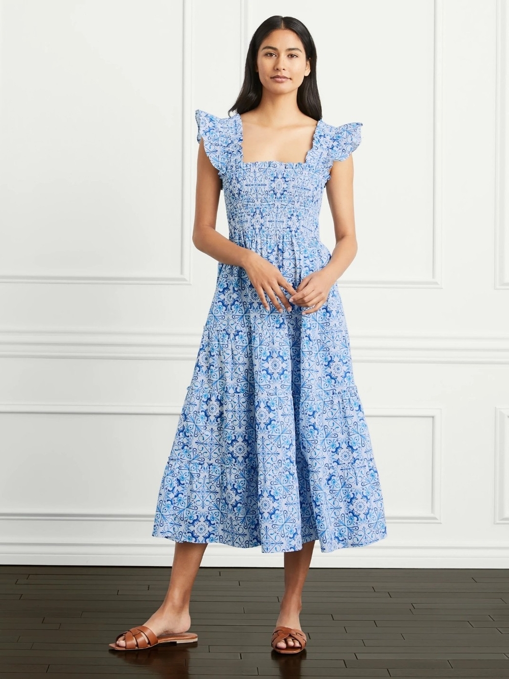Hill House Women's Blue Mosaic Ellie Nap Midi Dress with Pockets, Large